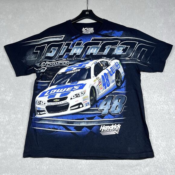 Jimmy Johnson T Shirt Mens Size Large Black Lowes 48 AOP NASCAR Racing Graphic - Picture 1 of 11